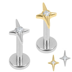 view all Titanium Internally Threaded Labrets 1.2mm - Titanium Jewelled Guiding Star body jewellery