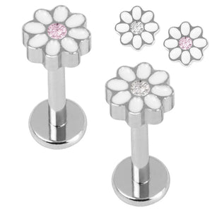 Titanium Internally Threaded Labrets 1.2mm - Titanium Jewelled Hazy Daisy