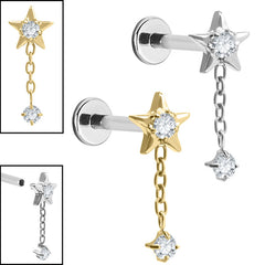 view all Titanium Internally Threaded Labrets 1.2mm - Titanium Jewelled Reul Chain Drop body jewellery