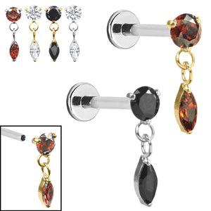 Titanium Internally Threaded Labrets 1.2mm - Titanium Jewelled Solitaire with Marquise Drop