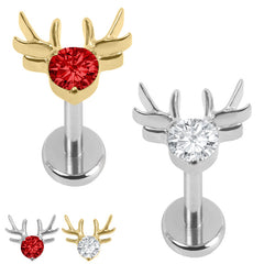 Titanium Internally Threaded Labrets 1.2mm - Jewelled Stag