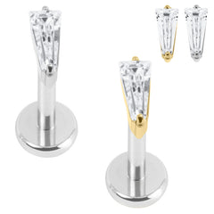 Titanium Internally Threaded Labrets 1.2mm - Titanium Jewelled Tapered Baguette