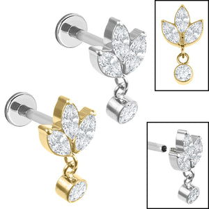 Titanium Internally Threaded Labrets 1.2mm - Titanium Marquise Ivy Leaves Trio and Solitaire Top