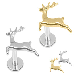 Titanium Internally Threaded Labrets 1.2mm - Titanium Prancer Reindeer