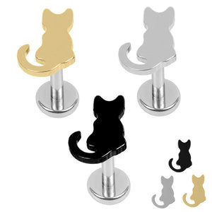 Titanium Internally Threaded Labrets 1.2mm - Titanium Saffie Cat