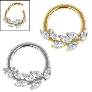 Titanium Marquise Jewelled Leaf Vine Hinged Ring