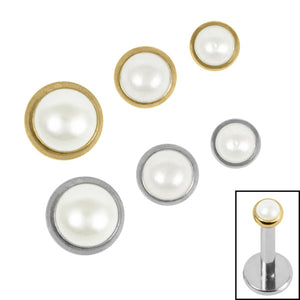 Titanium Threadless (Bend fit) Bezel Set Pearl Disk