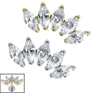 Titanium Threadless (Bend fit) Titanium Claw Set 5 Jewelled Marquise Fan