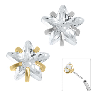 Titanium Threadless (Bend fit) Claw Set CZ Jewelled Star