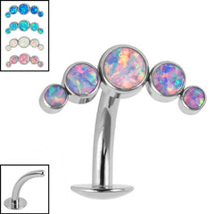 Titanium Threadless Floating Navel Bar - Titanium Bezel Set 5 Opal Crescent 1.6mm