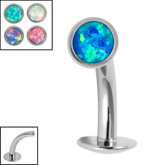 Titanium Threadless Floating Navel Bar - Titanium Bezel Set Opal Disk1.6mm