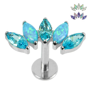 Titanium Threadless Labrets - Titanium (Bend-fit) (Infinity) Claw Set 5 Marquise Opal and Jewel Fan