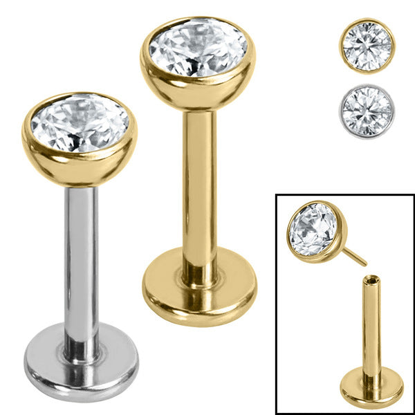 Titanium Threadless Labrets - Gold Titanium (Bend-fit) Bezel Set Jewel ...
