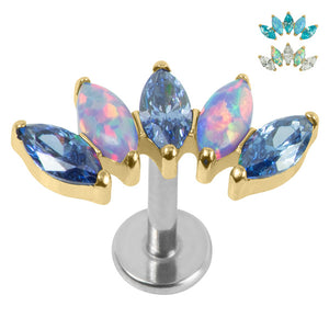 Titanium Threadless Labrets - Gold Titanium (Bend-fit) (Infinity) Claw Set 5 Marquise Opal and Jewel Fan