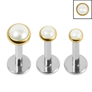 Titanium Threadless Labrets - Gold Titanium (Bend-fit) Pearl Disks 