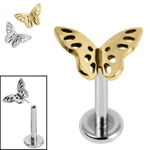 Titanium Threadless Labrets - Titanium Fluttering Butterfly