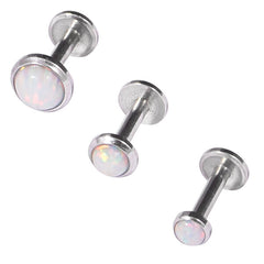 view all Steel Triple Piercing - Internally Threaded Opal Disk Labrets 1.2mm body jewellery