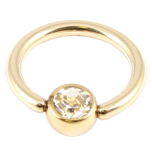 Zircon Steel Jewelled Ball Closure Ring (BCR) (Gold colour PVD)