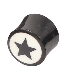 view all Organic Horn Plug with Black Star on White (HP2) body jewellery