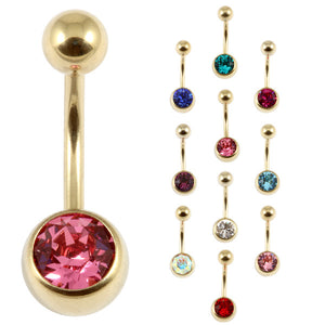 Zircon Steel Jewelled Belly Bars (Gold colour PVD)