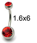 Steel Double Jewelled Belly Bar  6mm