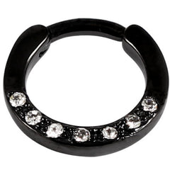 view all Black Steel Septum Clicker Ring Jewelled 7 Gem body jewellery