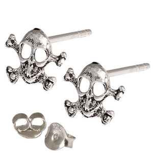 Silver Studs - Silver Skull and Crossbones Earrings