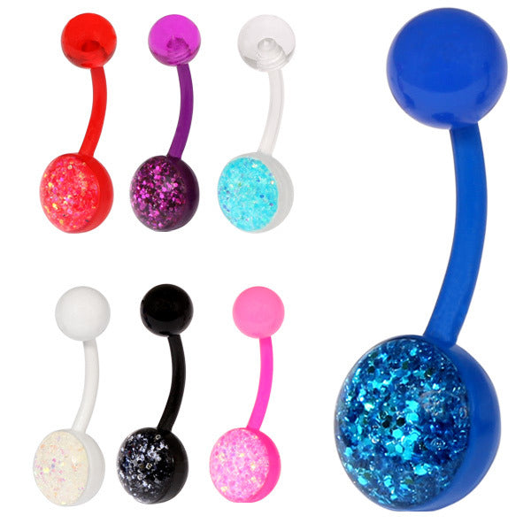 Jeweled Bioplast Belly Button Ring With Dangle,Blue - A - Walmart.com