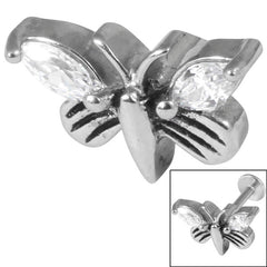 Steel Threaded Attachment - 1.2mm Steel Cast Claw Set Jewelled Butterfly