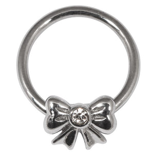 Steel BCR with Steel Jewelled Bow - Nipple Ring