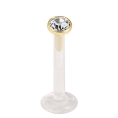 Bioflex Push-fit Labret with Zircon Steel Jewelled Top (Gold colour PVD)