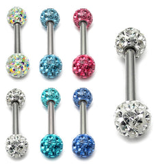 Smooth Glitzy Ball Micro Bar Double Ended with 3mm Balls in 1.2mm Gauge
