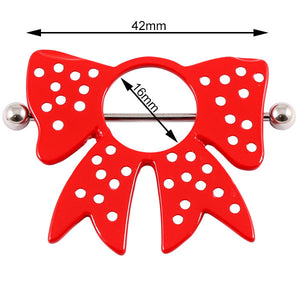 Polka Dot Red Bow Nipple Surround with Bar