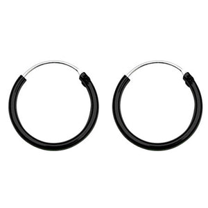 Black Coated Sterling Silver Hoops - Earrings
