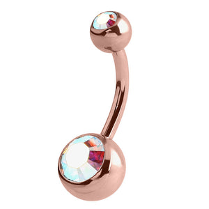 Rose Gold Steel Double Jewelled Belly Bars