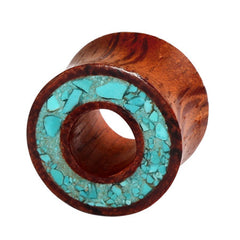 Organic Eyelet Tunnel Rengas Wood and Crushed Turquoise Stone (OE15)