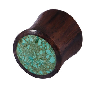 Organic Plug Sono Wood and Crushed Turquoise Stone (OG11)