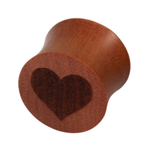 Organic Plug Saba Wood with Engraved Heart (OG13)