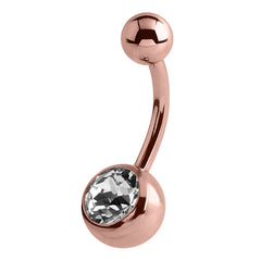 Rose Gold Steel Single Jewelled Belly Bars