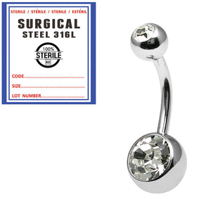 Sterile Steel Double Jewelled Belly Bars