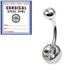 view all Sterile Steel Double Jewelled Belly Bars body jewellery