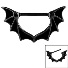 Black Steel Bat Wings Nipple Clicker Ring