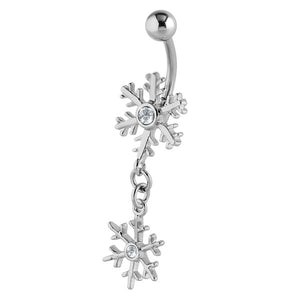 Belly Bar - Christmas Xmas Jewelled Double Snowflake
