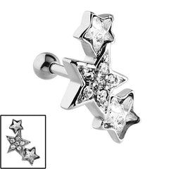 Steel 3 Jewelled Stars Micro Bar