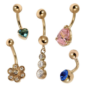 Belly Bars - Many styles - 9ct Gold with Jewels