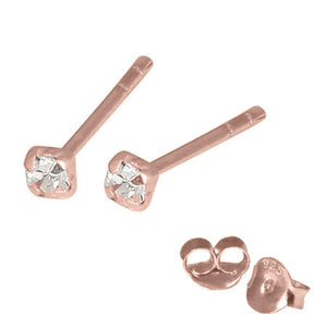 Rose Gold Plated Silver Claw Set Jewelled Studs RG-ST11, 12, 13