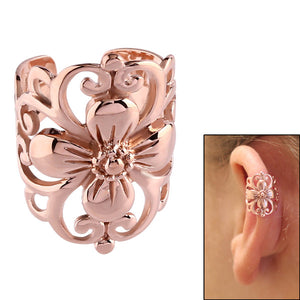 Rose Gold Steel Clip On Ear Cuff - Flower