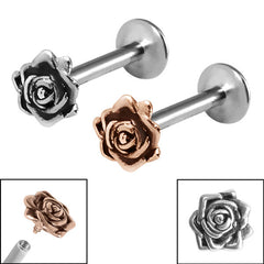 Titanium Internally Threaded Labrets 1.2mm - Steel Rose Flower