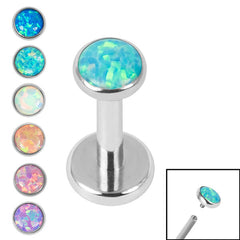 Titanium Internally Threaded Labrets 1.6mm - Titanium Bezel Set Opal Disk