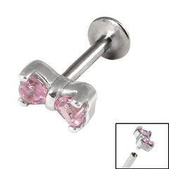 Titanium Internally Threaded Labrets 1.2mm - Claw Set Jewelled Bow